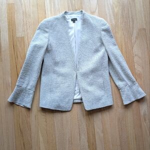 Ann Taylor Factory Blazer White and Grey Pin Dot Flared Sleeve Suit Jack (Size 2